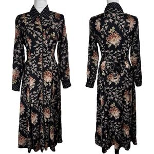 NEW Vintage Nostalgia Dark Floral Midi Shirt Dress Small Boho Whimsy‎ Fairy 90s